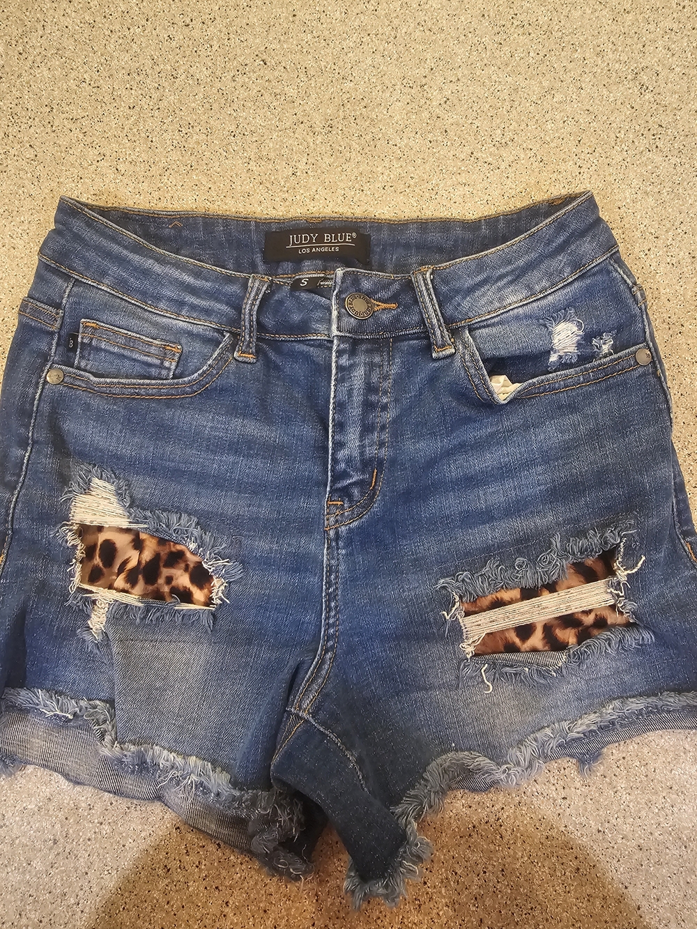 Judy Blue High-Rise Distressed Denim Shorts with Leopard Patch
